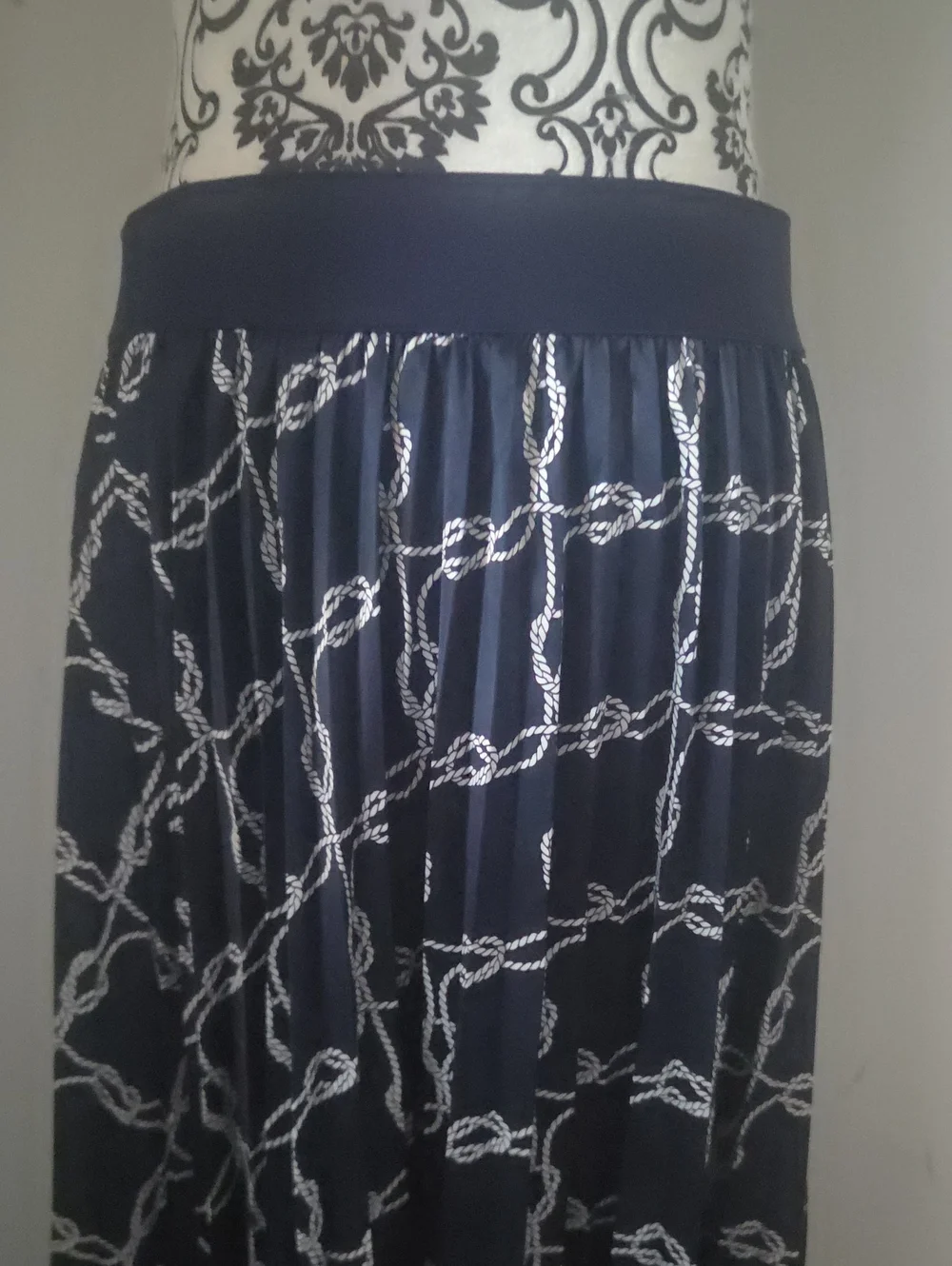 Women’s Navy Blue Maxi Skirt with White Rope Print